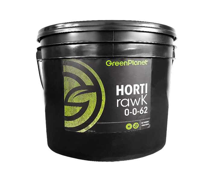 Green Planet Nutrients – Horti-rawK, shown in 10-kilo size, is used in final phases of flowering